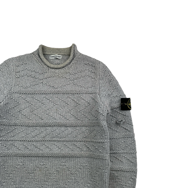 Stone Island 2009 Grey Cotton Detailed Heavy Knit - Small