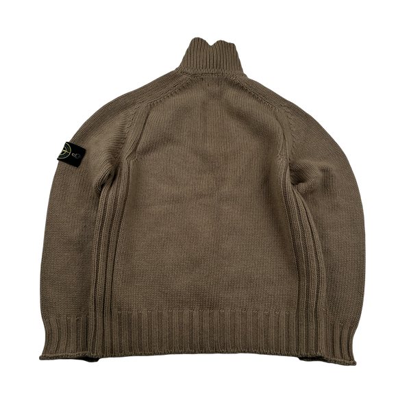 Stone Island 2003 Brown High Neck Quarter Zipped Jumper - Large