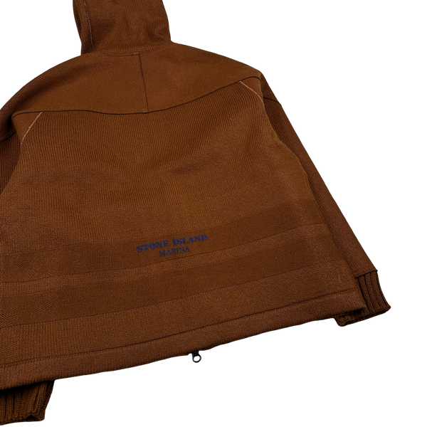 Stone Island 2025 Marina Brown Felted Wool Woven Knit Zipped Jacket - Large