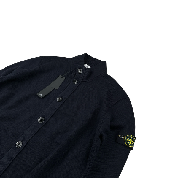 Stone Island 2023 Navy High Neck Buttoned Wool Cardigan - XXL