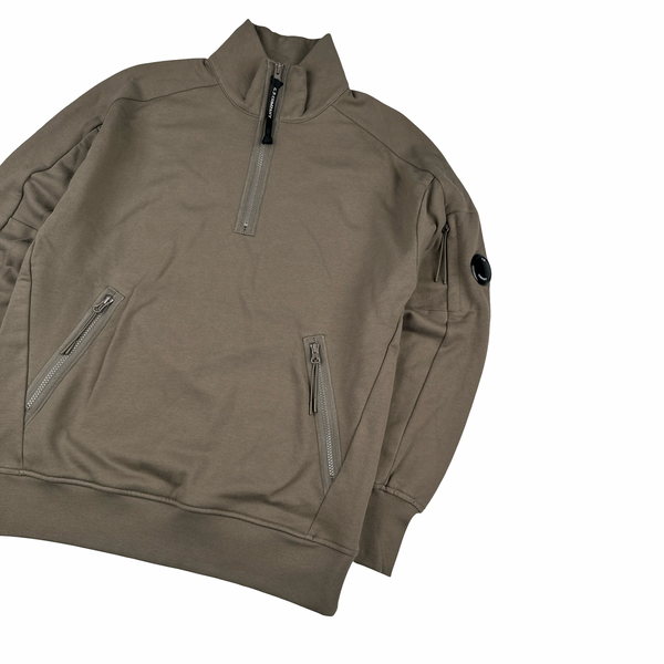 CP Company Cotton Half Zip Brown Lens View Jumper - Medium