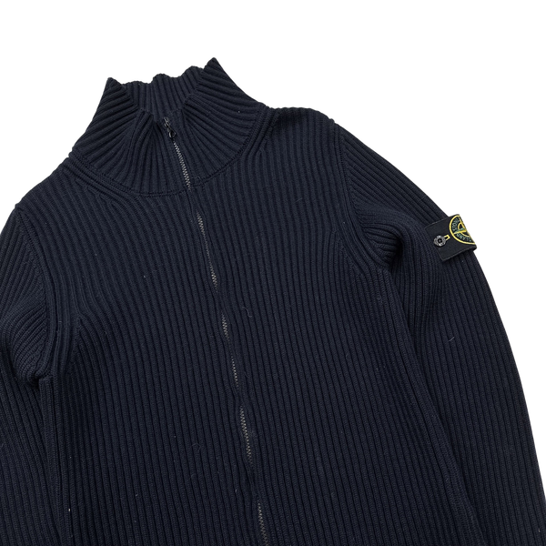 Stone Island Navy 2012 Wool Ribbed Zipped Jumper - Small