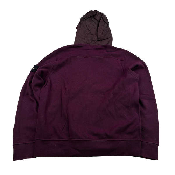 Stone Island 2015 Purple Cotton Knit Zipped Mussola Hood Jumper- XL