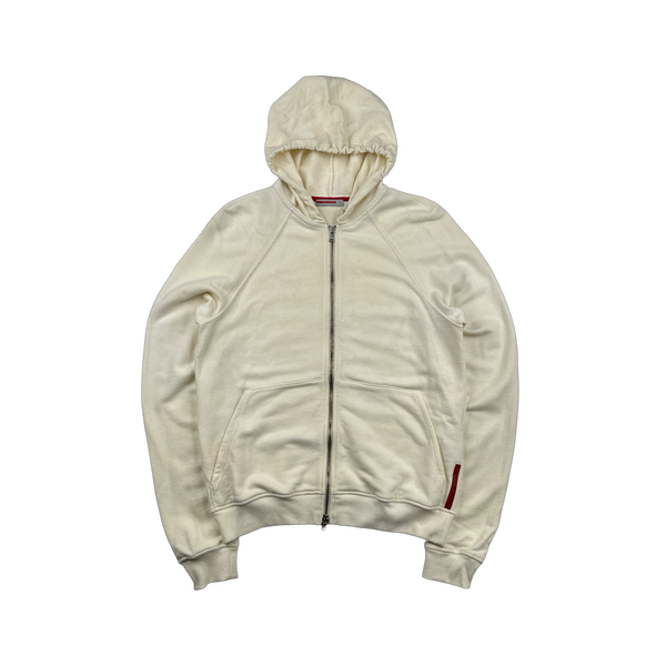 Prada Cream Cotton Red Tab Zipped Hoodie - Large