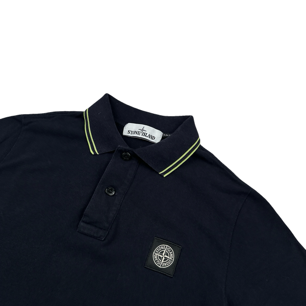 Stone Island Navy Green Piping Short Sleeve Polo Shirt - Small