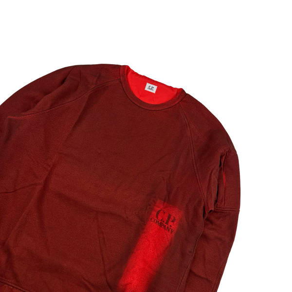 CP Company Red Cotton Sprayed Garment Dyed Crewneck Jumper - XL