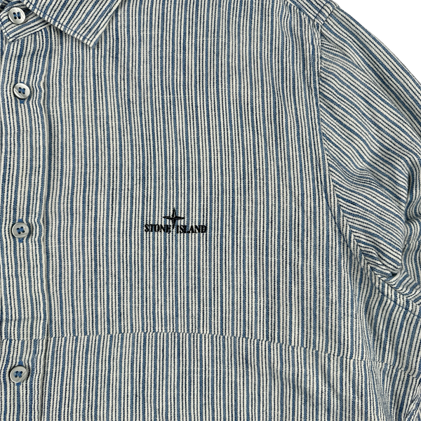 Stone Island 2011 Blue Striped Cotton Buttoned Shirt - XXL
