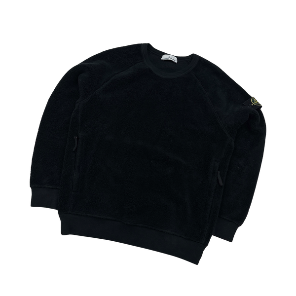 Stone Island 2021 Black Teddy Fleece Crewneck Jumper - Small