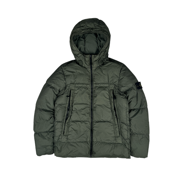 Stone Island 2020 Moss Green Crinkle Reps Puffer Jacket - Small