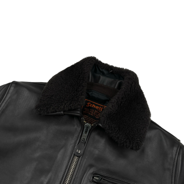 Schott Brown Heavyweight Leather Dual Layer Shearling Collar Jacket - Large