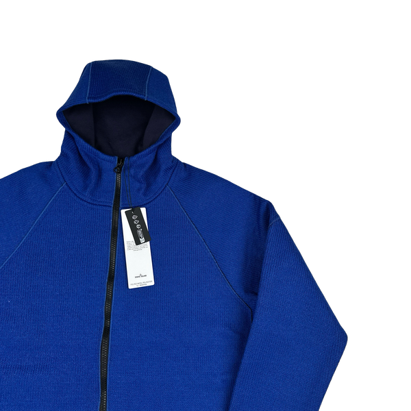 Stone Island 2025 Marina Blue Wool Woven Knit Zipped Jacket - Large