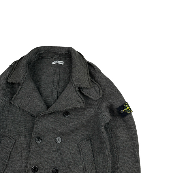 Stone Island 2008 Charcoal Double Breasted Wool Pea Coat - Large