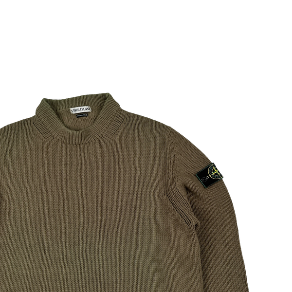 Stone Island 1998 Brown Wool Vintage Knit Mock Neck Jumper - Medium