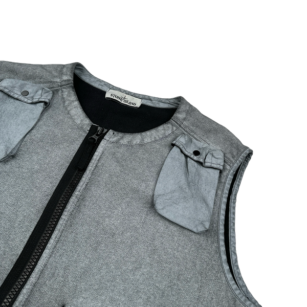 Stone Island 2019 Tela Placcata Spellout Zipped Cargo Gilet - Medium