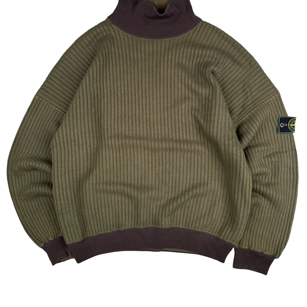 Stone Island Vintage Green Edge Wool Blend Mock Neck Jumper - Large