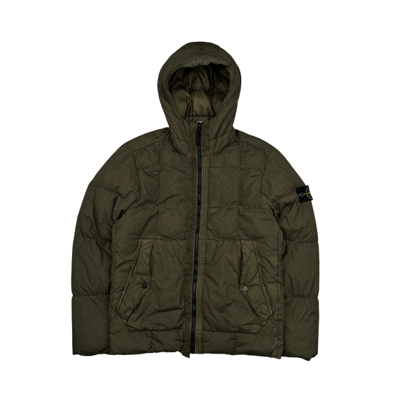 Stone Island 2018 Khaki Down Filled Crinkle Puffer Jacket - Medium