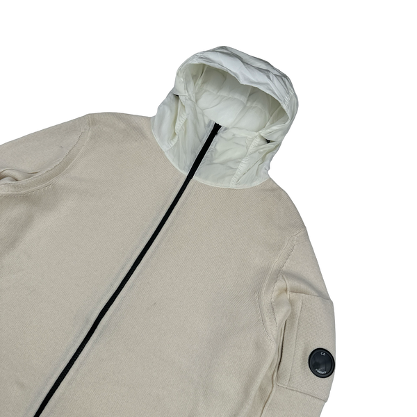 CP Company Cream Lens Viewer Wool Blend Zipped Hoodie - Large