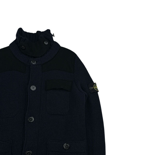 Stone Island 2011 Heavyweight Wool Navy Panelled Buttoned Knit - Medium