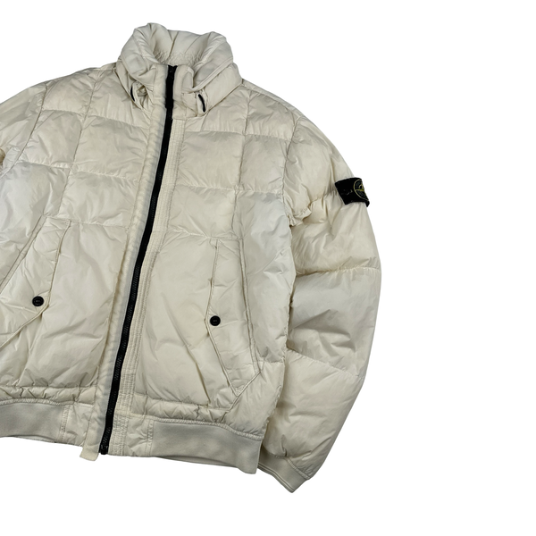 Stone Island 2018 White Garment Dyed Crinkle Reps Puffer Jacket - Small