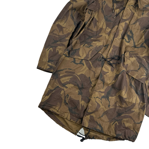 Ten C Lightweight Brown Camo Long Hooded Parka Jacket - Large