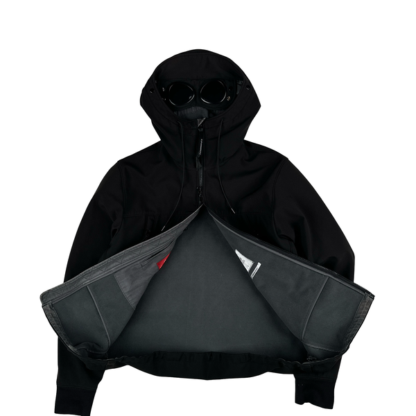 CP Company Black Soft Shell R Goggle Hooded Zipped Jacket - Large