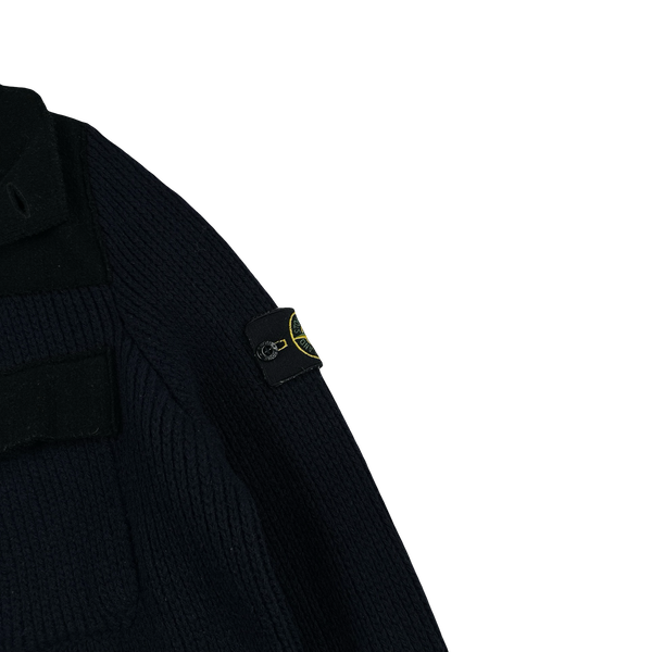 Stone Island 2011 Heavyweight Wool Navy Panelled Buttoned Knit - Medium