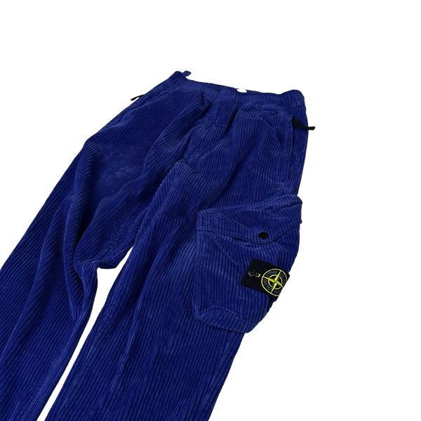 Stone Island 2021 Blue Jumbo Corduroy Cargo Trousers - 28"
