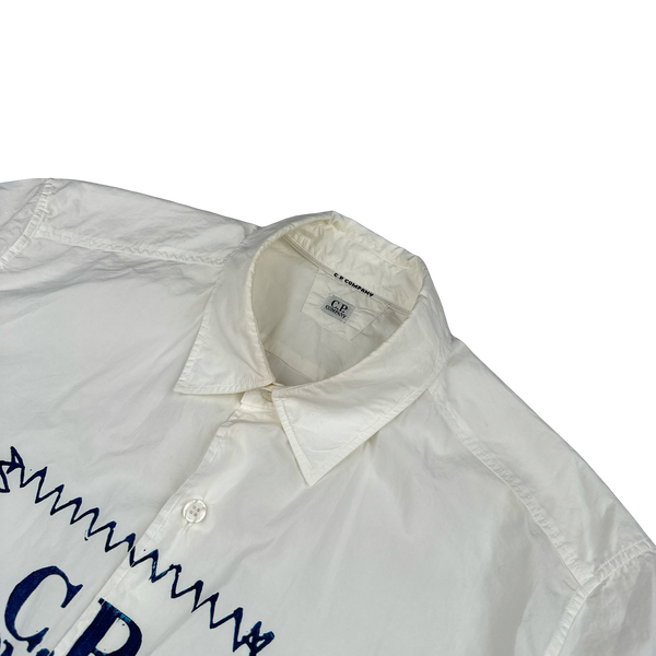 CP Company White Printed Spellout Buttoned Shirt - Large