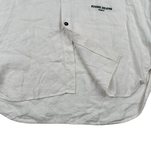 Stone Island Italy Linen Spellout Buttoned Shirt - Medium