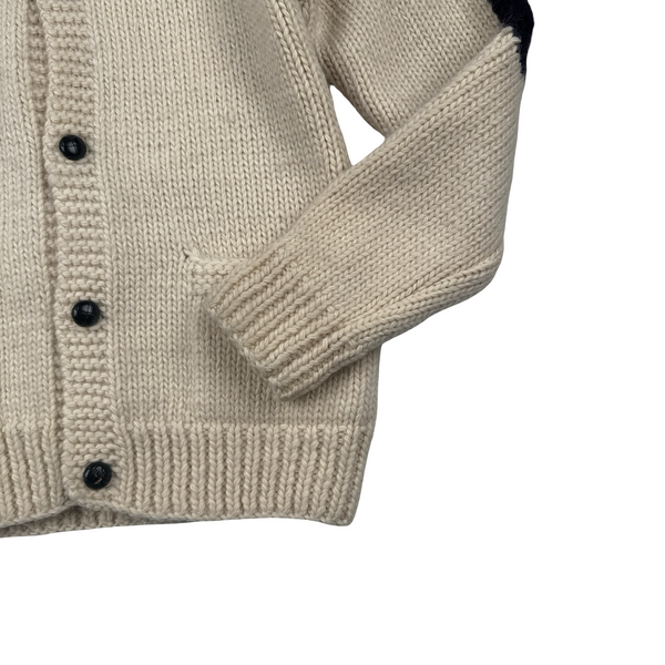 Evisu 2000s Beige Wool Logo Buttoned Knitted Cardigan - Large