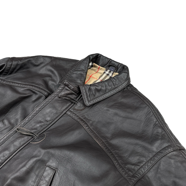 Burberry Leather Nova Check Lined Collared Duffle Coat - Large