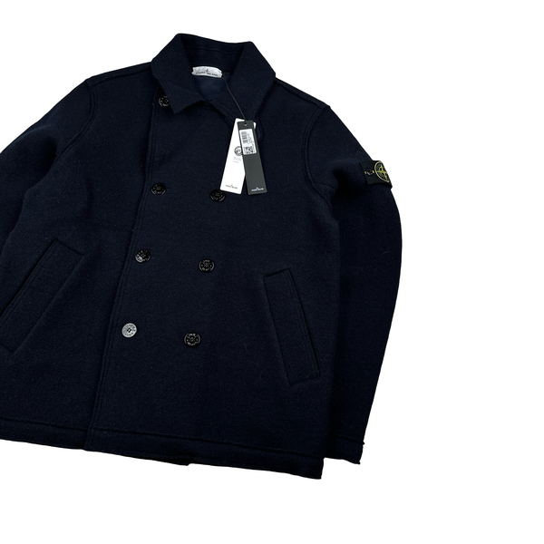 Stone Island 2025 Navy Buttoned Wool Heavyweight Jacket - Large