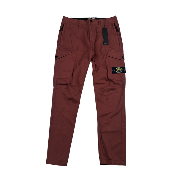 Stone Island 2021 Red Thick Cotton Cargo Trousers - 30"
