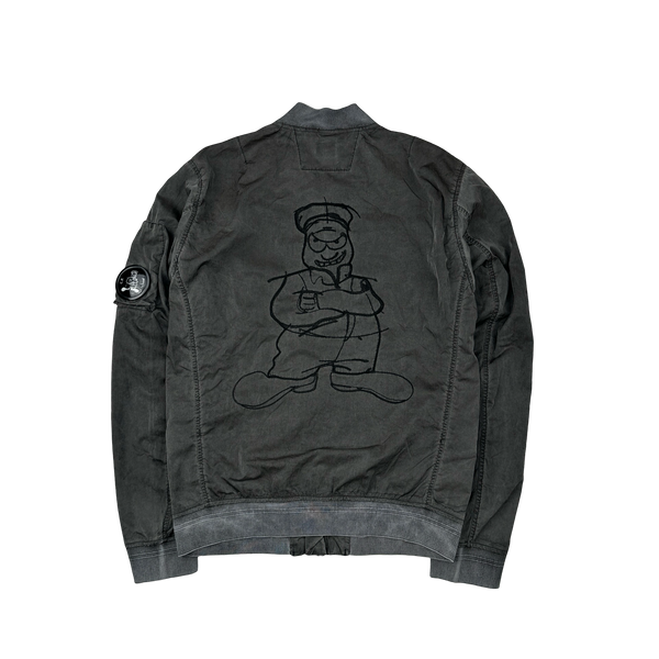 CP Company Grey Limited Edition Comics Cars Chrome Nylon Bomber Jacket - Small