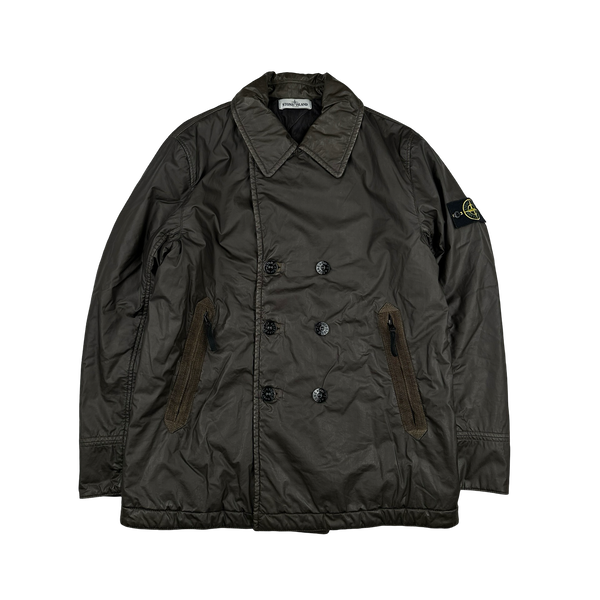 Stone Island 2012 Brown Mussola Gommata Double Breasted Jacket - Large