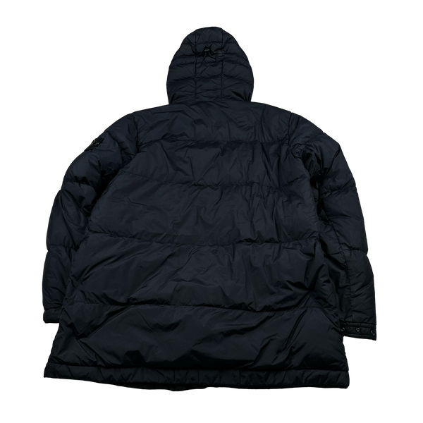 Stone Island Navy Crinkle Reps Down Longline Puffer Jacket - Large