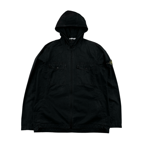 Stone Island 2018 Black Hooded Cotton Overshirt Jacket - Large