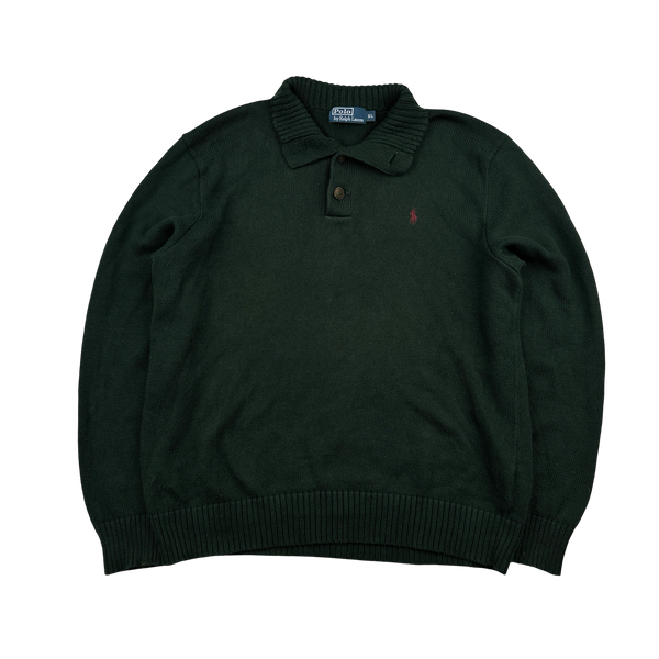 Ralph Lauren Dark Green Knit Quarter Button Jumper - XL