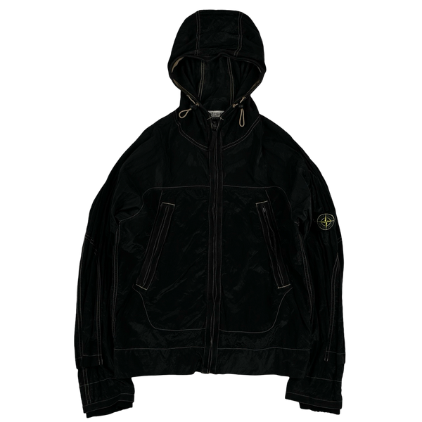 Stone Island 2004 Navy Contrast Stitching Nylon Metal Hooded Jacket - Medium