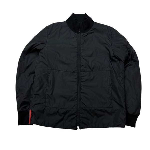 Prada Black Nylon Padded Bomber Jacket - Large