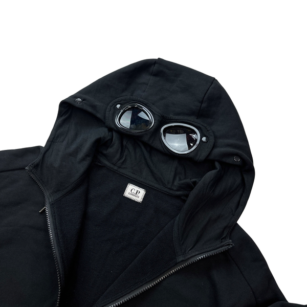 CP Company Black Zipped Goggle Thumb Hole Hoodie Jumper - Large