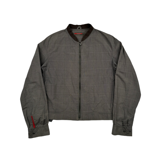 Prada Brown Checked Cotton Bomber Jacket - Medium