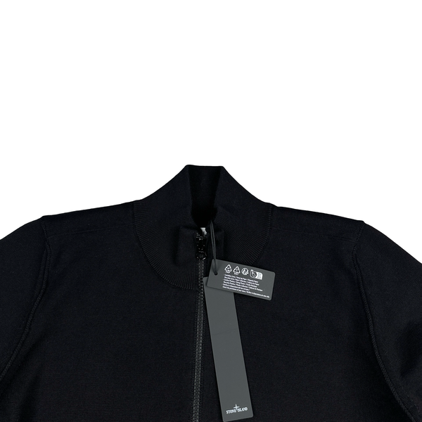 Stone Island 2023 Black Cotton Zipped Cardigan Knit Jumper - Small