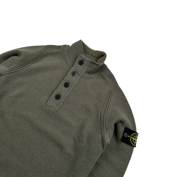 Stone Island 2018 Khaki Lambswool Quarter Zip Pullover - Small