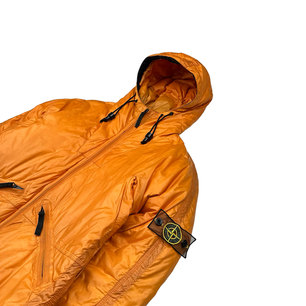 Stone Island 2007 Orange Mesh Badge Down Puffer Jacket - Small