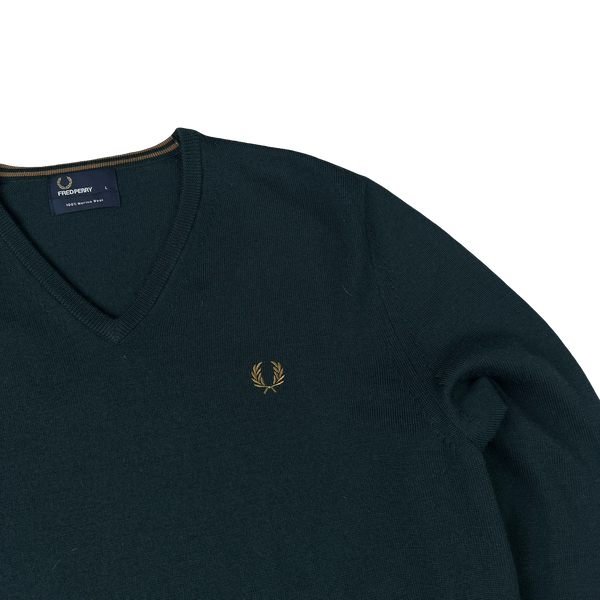 Fred Perry Dark Green V Neck Knit - Large