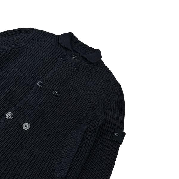 Stone Island 2012 Navy Ghost Piece Double Breasted Cotton Knit Buttoned Cardigan - XXL
