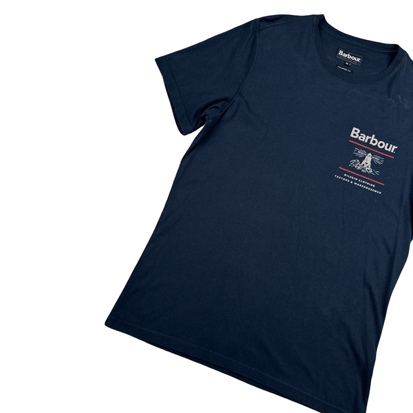 Barbour Navy Spellout Short Sleeve T Shirt - Medium