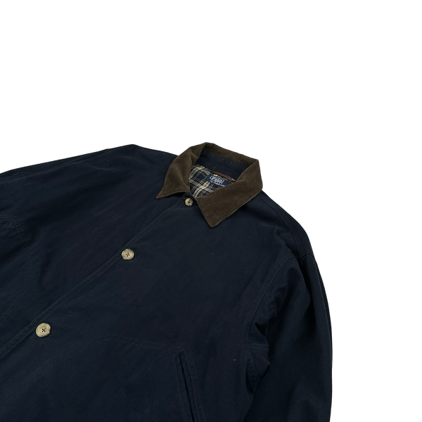 Ralph Lauren Polo Navy Corduroy Collar Cotton Long Jacket - Large