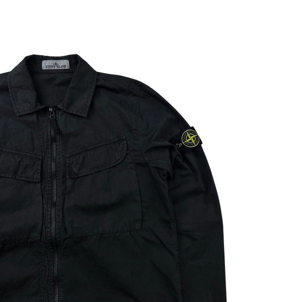 Stone Island 2022 Black Brushed Cotton Zipped Overshirt - Medium